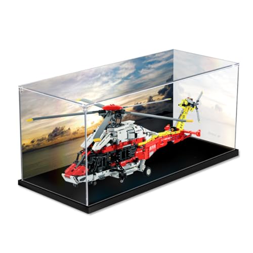 Vitrina acrílica diseñada para el helicóptero de Rescate L-E*GO 42145. Transparente y Resistente al Polvo, Ideal para exhibir y coleccionar. Dimensiones: 75 x 55 x 30 cm.c3