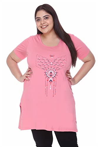 Image of CUPID Women's Cotton Round Neck Half Sleeves Regular Fit Long Tops, Night n Sleep Wear, Daily Use Gym n Lounge Wear T Shirt with Pocket L to XXL