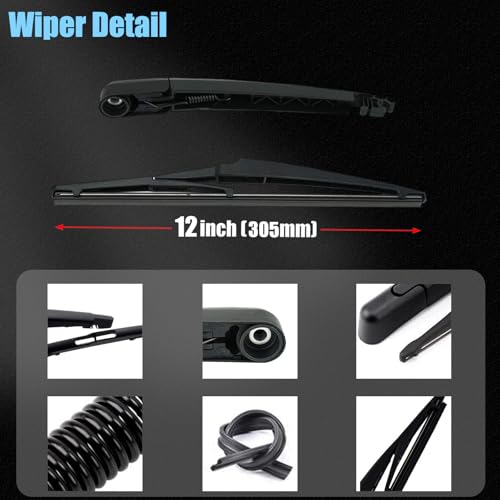 Image of AUCERAMIC 12 Inch Rear Wiper Blade Fit for Mazda 3 Hatchback 2014-2018 Mazda 6 2004-2007 Replace # 68197111AA Rear Windshield Wipers