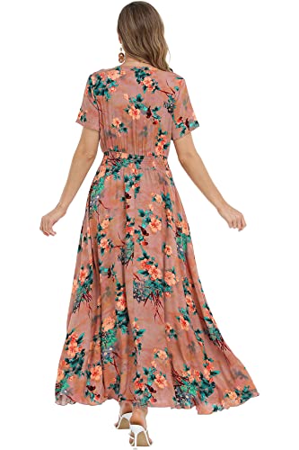 Image of VintageClothing Women's Floral Maxi Dresses Boho Button Up Split Summer Casual Long Dress Beach Party Dress