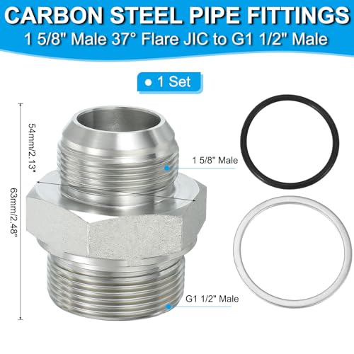 Image of PATIKIL Hex Reducing Nipple Connectors Pipe Adapter 1 5 /8 inch Male 37 Flare JIC x 1 1 /2 inch g Male, Pipe Fitting Reducer Nipple Adapter Plated Steel Hydraulic Fitting