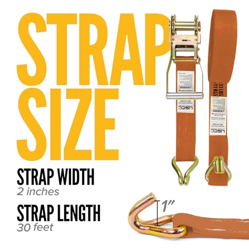 Ratchet Strap 2"x30 Ft – Orange J Hook 10000 Lbs view 2