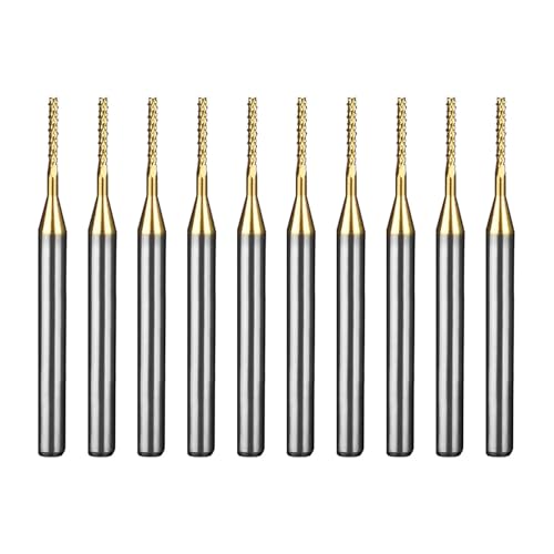 Image of Tools 10Pcs 1.0mm TiN Coating Solid Carbide End Mill Engraving Milling Cutter CNC Router Bits for PCB Machine, 1 /8 inch Shank 1BOX