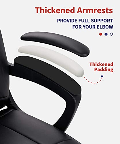 Clatina Ergonomic Mid-Back Desk Chair - White Leather Soft Executive Swivel Office Chair With Black Frame - Swivel Arm Chair #TOP4