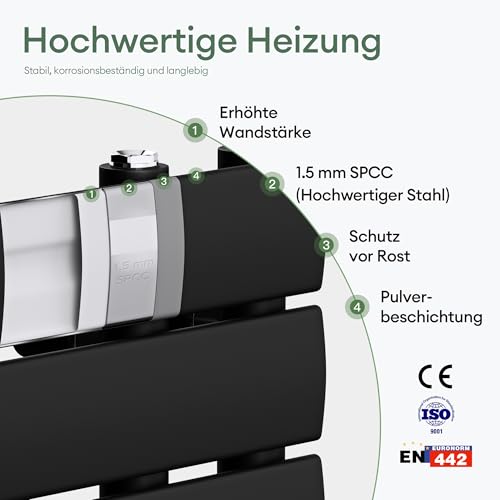 Mai & Mai Badheizkörper Handtuchheizkörper Badheizung Heizkörper bad Flach 104x40cm in Anthrazit Seitenanschluss Badheizung Handtuchwärmer 440W