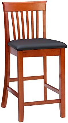 Linon Triena Red Cherry Wood Black Vinyl Padded Seat - 24 inch