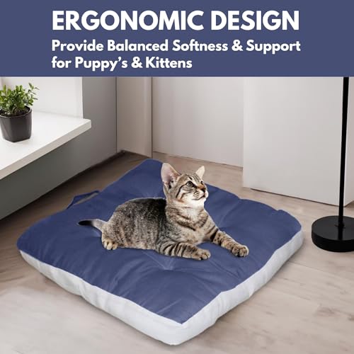 Image of Pet Bed| Dog for Bed, 100% Cotton Comfortable Durable Both Sides usable Square Shape with Handle and Dry Clean Pet Bed | Cat Bed | Puppy Bed |Small Dog Bed for Cats Puppies -Size- (45 x 45cm) (Blue)
