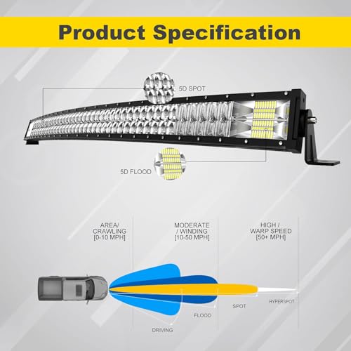 Image of 5D 52Inch Curved LED Light Bar + 4Inch White /Amber Strobe LED Pods
