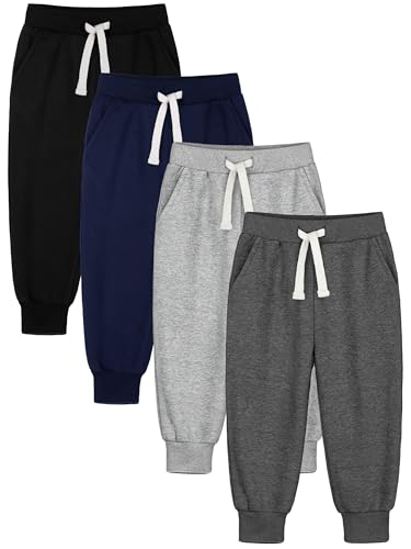 HXP 4 Pack Toddler Boys Sweatpants Pure Cotton Toddler Sweatpants Boys Kids Joggers Pants with Pocket Drawstring
