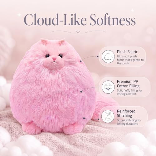 Image of Winsterch Cat Plush Stuffed Animal Toy, 10-Inch Pink Stuffed Cat for Girls