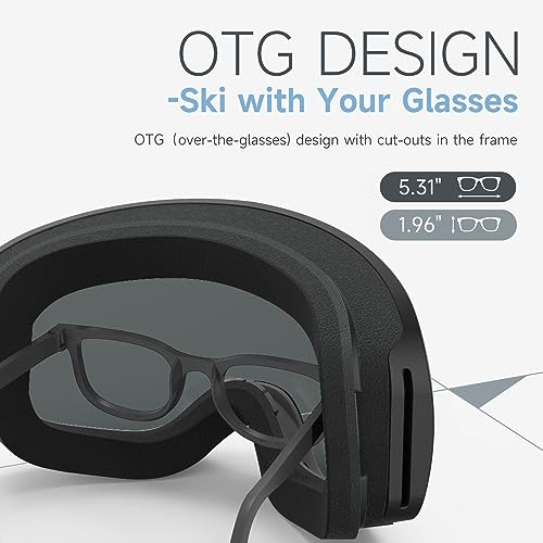 RIOROO Ski Goggles, Skiing Goggles For Snowboard Jet Snow 100% UV Protection, Anti-glare Ski Goggles Dual Lens For Women Men Youth OTG Over Helmet Compatible, Skiing Snowboarding Cycling Motorcycle - Image 4