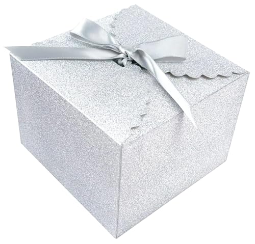 15PCS Small Gift Boxes, Silver Gift Box with Grey Ribbon
