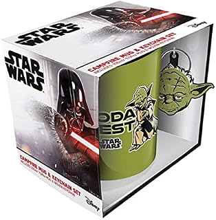 Star Wars Yoda Mug and Keyring Set in Presentation Gift Box (Yoda Best Design) 11oz Ceramic Campfire-Style Mug and Woven Key Fob - Official Merchandise