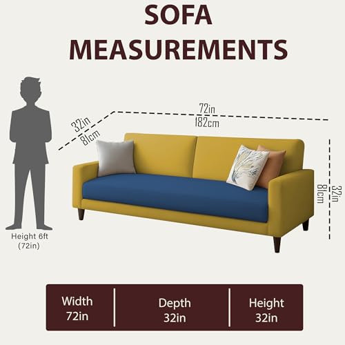Image of Kathleen 3 Seater Sofa Set for Living Room - Foldable Convertible Couch Furniture for Home, Office or Guest Use, Modern Designer Stylish Comfortable (Blue Yellow)