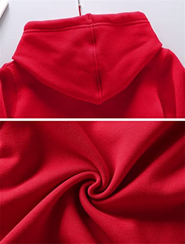 Kids Hooded Pullover Shirt Boys Girls Solid Long Sleeve Thickened Sweatshirt Warm Loose Sweaters with (Red, 8-10 Years)4