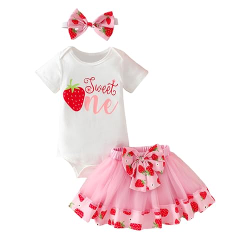 Baby Girls 1st Birthday Outfits Short Sleeve Romper Tutu Skirt Sets with Headband One Year Old Girl Clothes