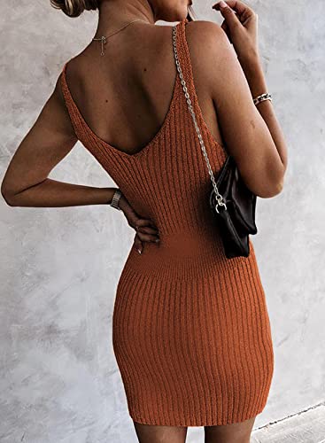 Image of Sidefeel Womens Fall Dresses V Neck Ribbed Knit Tank Mini Date Night Dress
