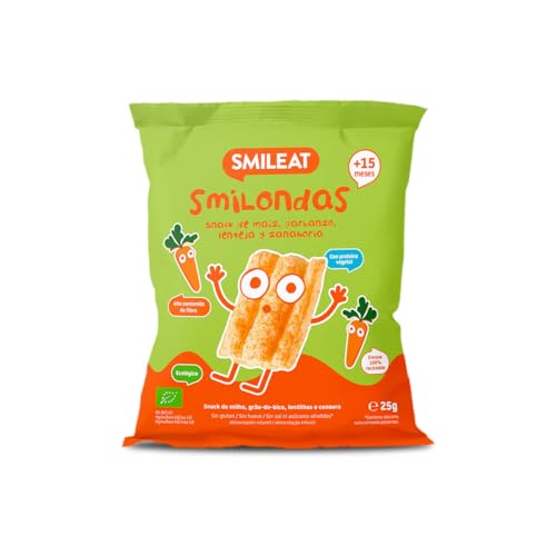 Smileat Smilondas | Snack Ecológico de Maíz, Garbanzo, Lenteja y Zanahoría | Para Bebés desde 15 Meses | Horneadas con Ingredientes Reales | Alternativa para una Merienda | 1 x 25g
