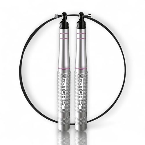 Comba Crossfit de Aluminio Premium – CATGRIPS – Cuerda de Saltar Rápida para WOD, Comba Boxeo y Fitness – Ultra Ligera - Cable Ajustable Antienredos y Bolsa de Transporte (Plata)