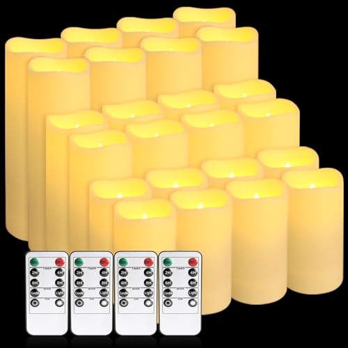 Image of Enpornk Set of 24 Flameless Led Battery Opeated (D2.2'' x H4''5''6'') Waterproof Outdoor Indoor Candles with 10-Key Remotes and Cycling 24 Hours Timer