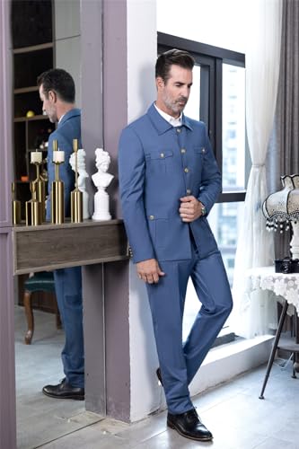 Men's Suit Stand Collar Traditiona Chinese Suit Slim Fit 2 Piece Suits Metal Button Blazer Pant Set4