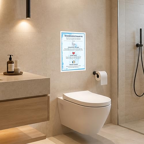 Image of Reko Frames Washroom Etiquette Bathroom Poster, Self Adhesive, Water Resistant, 8.2 x 11.5 Inches (Etiquette)