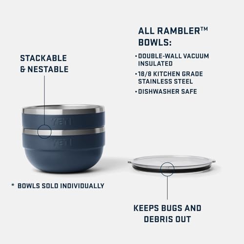 Image of YETI Rambler Bowl, Vacuum Insulated, Stackable and Nestable Stainless Steel Bowl with Lid, 2 Quart, Ridgeline