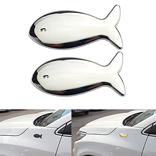 Image of 2pcs Fish Metal Sticker for Car, 3D Fish, Fish Zinc Alloy Emblem, for Automobile, Motocycle (Fish Silver)