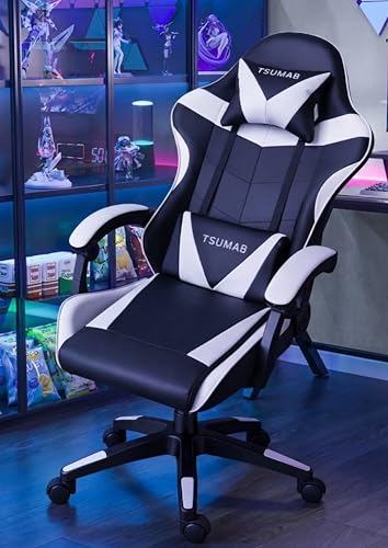 Image of Ergonomic Gaming & Office Chair with Adjustable Recline, Lumbar & Neck Support - Heavy Duty Swivel Chair for Home, Office & Gaming (Black & White, Without Footrest)