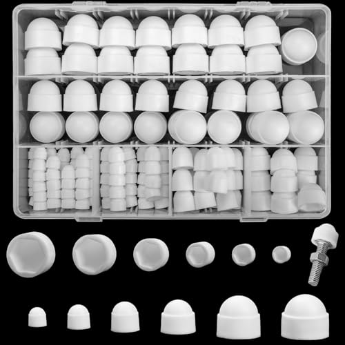 145 Piezas Tapas de Tuercas de Pernos, Tapa Encajada Abombada para Pernos y Tuercas, Protectores para Tornillos, Tapas de Tornillos Tapón de Tubo - M4 M5 M6 M8 M10 M12 (Blanco)