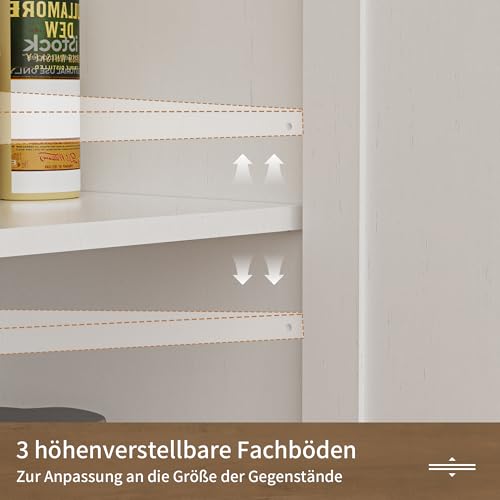 BonVache Sideboard, Küchenschrank mit Schubladen, Aufbewahrungsschrank, Anrichte mit Offenem Regal, Kaffeebar Schrank für Küche, Esszimmer, Wohnzimmer, 130 x 35 x 95cm, Cremeweiß in Holzoptik