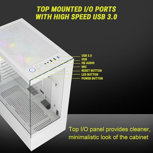 Image of Ant Value Tempered Glass CV100 Mid-Tower Computer Case /Gaming Cabinet A- White | Support ATX, M-ATX, ITX | Pre-Installed 2 Top & 1 Rear Rainbow Fans