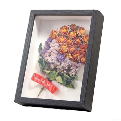 Besttoolifes Cornice profonda in legno per campioni di piante, cornice 3D cava per foto con area espositiva da 15 x 20 cm, colore bianco e nero noce (nero)