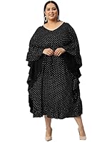 theRebelinme Plus Size Women's Black & White Polka Dot Printed Kaftan Midi Dress(XXXXXXL)