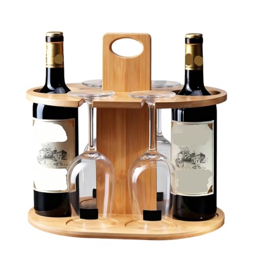 Soporte para botellas de vino de bambú con portavasos miniatura 1