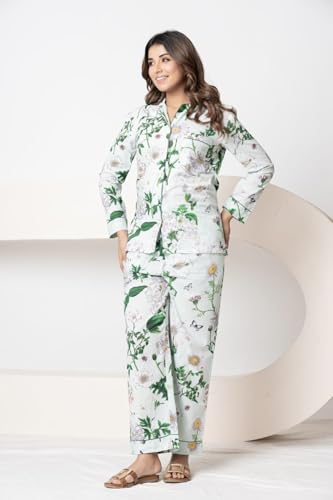 Image of Women's Cotton Printed Night Suit Set | Soft & Breathable Sleepwear with Top and Pajama | Stylish Nightwear for Daily Use - All Season Use