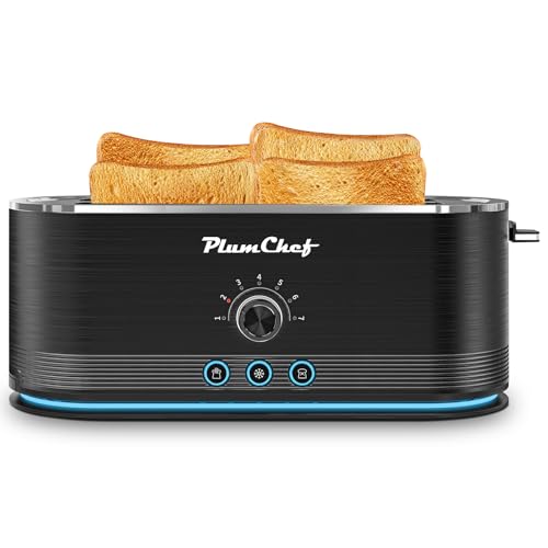 Image of Plum chef 4-Slice Toaster, Extra Wide Long Slot Toaster, 7 Browning Settings, Defrost /Reheat Functions, Removable Crumb Tray, Stainless Steel Housing 1350W, Anti-Fingerprint & Anti-Jam(Black)
