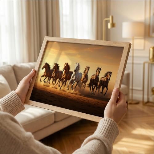 Image of Suneree 7 Horse Vastu Wall Painting (Landscape Collection) (Natural, Design 04, 13x19 Inch)