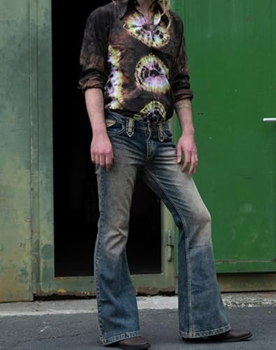 Jeans Pants Trousers Denim Trendy Retro Stretch Grinding Fading Washed Blue High Waist Casual Horn Leg for Men4