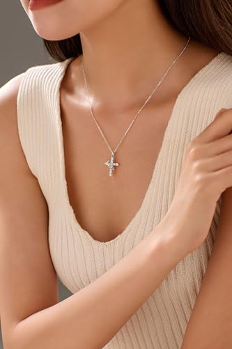 925 Sterling Silver Cross with Crown Necklace for Women Cubic Zirconia Pendant Necklaces Adjustable Choker Necklace Easter Christian Baptism Religious Christian Faith Jewelry Christmas Gifts4