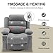 Rocker Recliner Chair with Heat and Massage, 360° Swivel Recliner Chairs for Adults, Oversized Recliner Single Sofa Seat with Cup Holders, Lazy Boy Recliner Single Sofa Seat, Grey