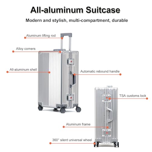 Hardside Luggage, BSX100 All Aluminum Suitcase, Dry and Wet Separation, with TSA Lock, 360° Double Spinner Wheels, Aluminium Frame with 180° Rebound Handle, Waterproof and Durable3