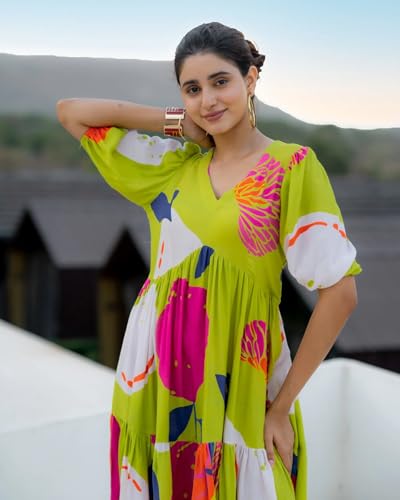 Image of Wedani Green Printed Dress for Women