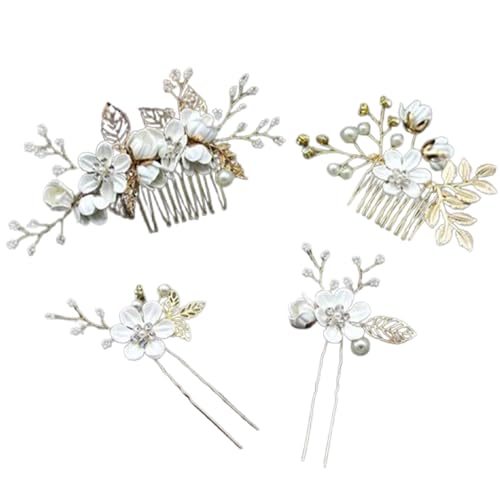 和装髪飾り 4点 ヘアアクセサリー 浴衣 着物 花 華やか パール フラワー コーム Uピン かんざし ウェディング 成人式 七五三 披露宴 卒業式 白無垢 水引 金箔 軽量 繰り返し使える ギフト対応