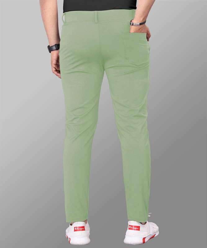 Image of MiraMichi Men's Slim Fit Stretchable Casual Mid Rise Trousers | Stylish Lycra Blend Pants for Office, Party