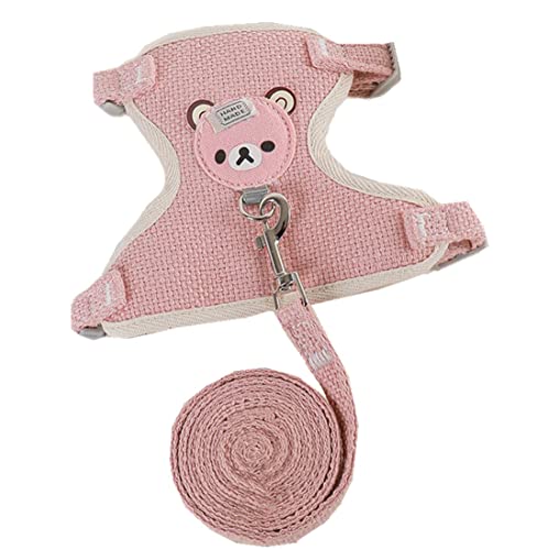 ISUPY ウサギ 子猫 ハーネス リード セット 可愛い ソフト モルモット 子犬 小動物用 調整可能 着ぐるみ お散歩用リード お出かけ用品 矮小ウサギに最適 ペット用品 (M,ピンク)