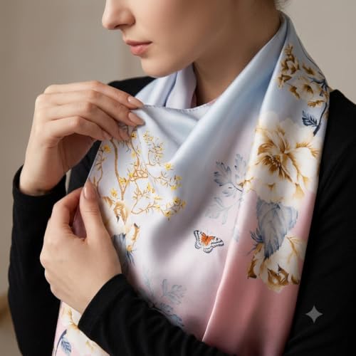 Image of Floral Printed Silk stole | silk Scarf for Women | stylish silk stole for women | Soft Lightweight Stole, Shawl & Neck Wrap | Scarf for Wedding, Party, Travel & Casual Wear