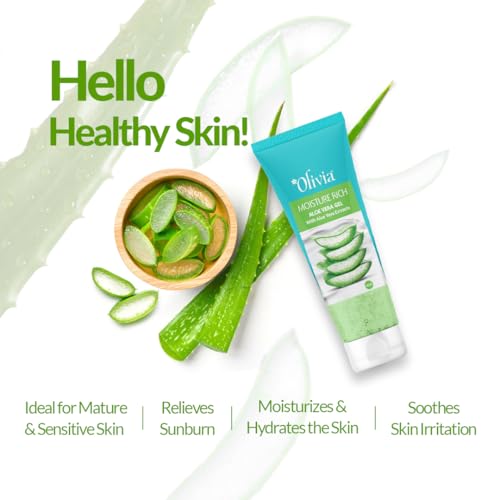 Image of Olivia Moisture Rich Aloe Vera Gel with Natural Aloe Extracts 60ml | Hydrating Face Gel for Glowing Skin | Soothing Sunburn Relief | Anti Acne & Pimple Marks | Skin Brightening & Moisturizing Gel