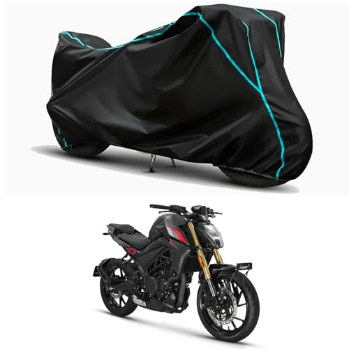 Image of Waterproof Bike Body Cover Compatible for | Keeway K300 N Matte | Taffeta Fabric, Sky Piping Design, Bottom Elastic Fit | Dustproof, Sun UV & Rain Protection for All Weather.