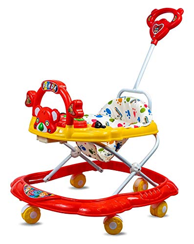 ODELEE Musical Activity Baby Walker 555 with Music & Parent Handel Rod & Adjustable Height for Kids (RED)